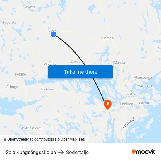 Sala Kungsängsskolan to Södertälje map