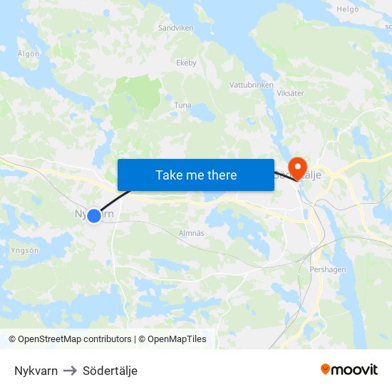 Nykvarn to Södertälje map