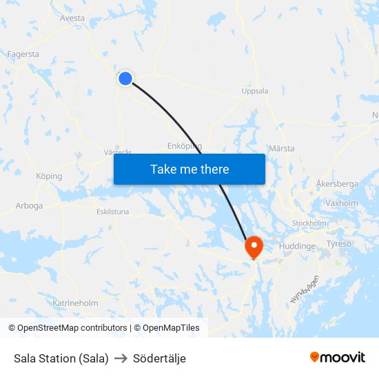 Sala Station (Sala) to Södertälje map