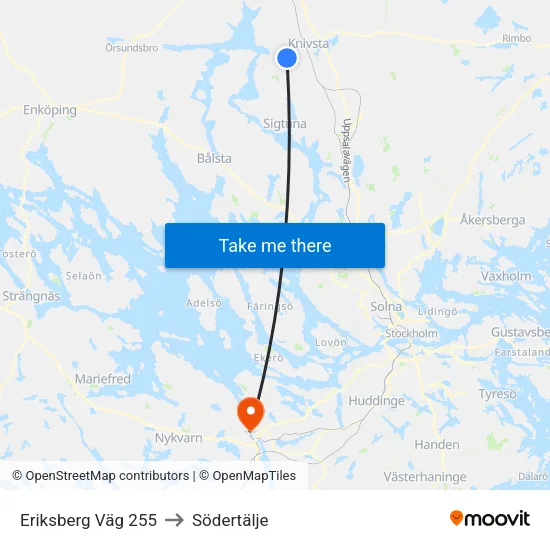 Eriksberg Väg 255 to Södertälje map