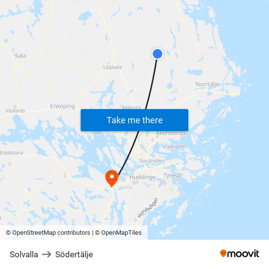 Solvalla to Södertälje map