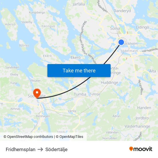 Fridhemsplan to Södertälje map