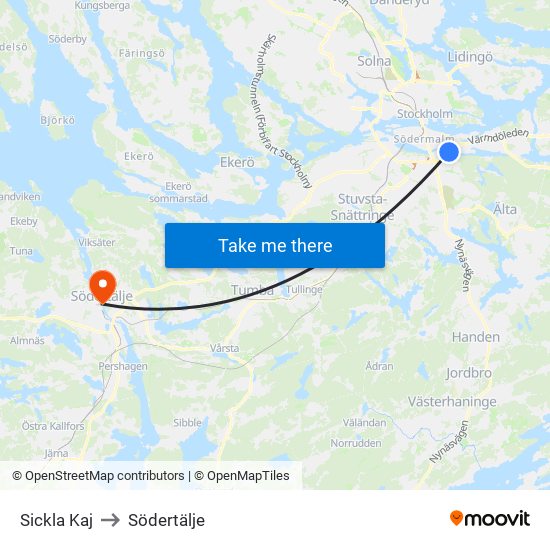 Sickla Kaj to Södertälje map