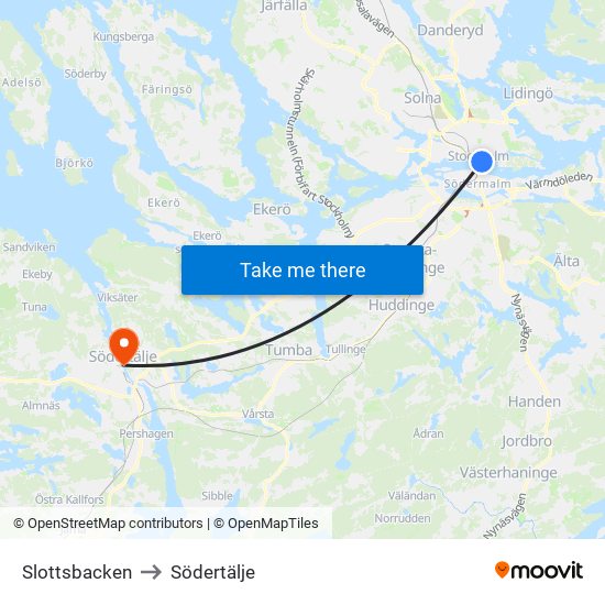 Slottsbacken to Södertälje map