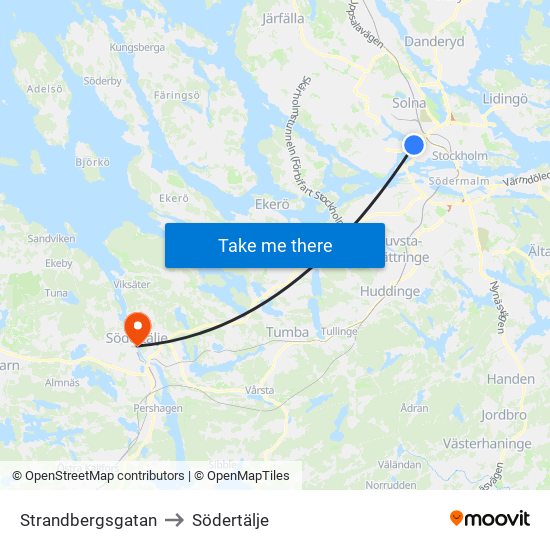 Strandbergsgatan to Södertälje map