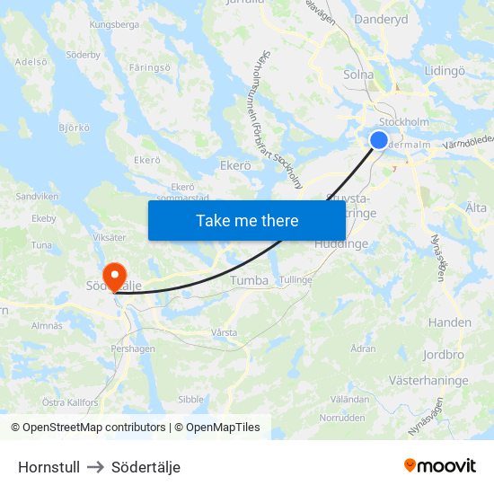 Hornstull to Södertälje map