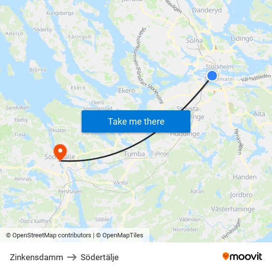 Zinkensdamm to Södertälje map