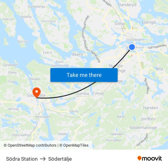 Södra Station to Södertälje map