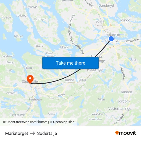 Mariatorget to Södertälje map