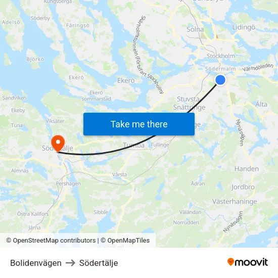 Bolidenvägen to Södertälje map