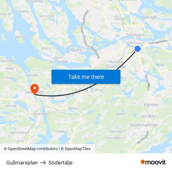 Gullmarsplan to Södertälje map