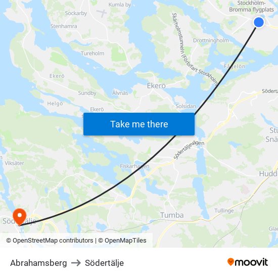 Abrahamsberg to Södertälje map