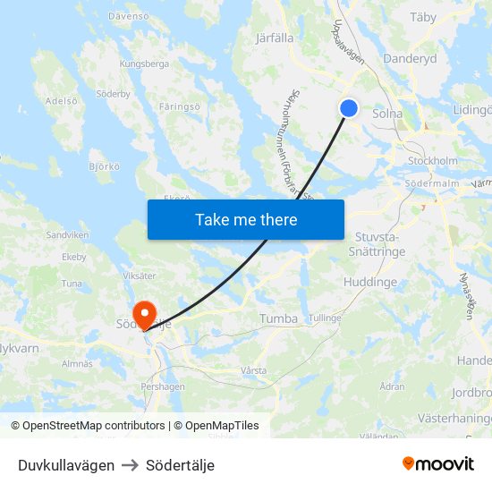 Duvkullavägen to Södertälje map