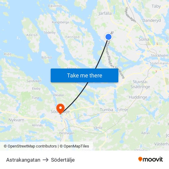 Astrakangatan to Södertälje map