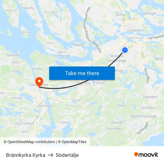 Brännkyrka Kyrka to Södertälje map