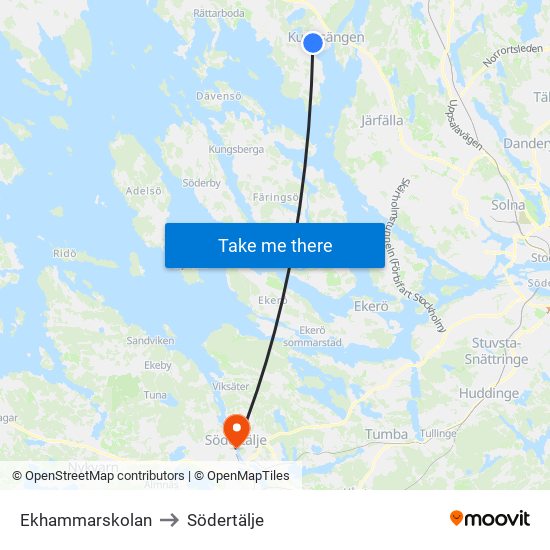 Ekhammarskolan to Södertälje map