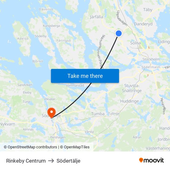 Rinkeby Centrum to Södertälje map