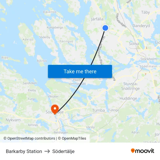 Barkarby Station to Södertälje map