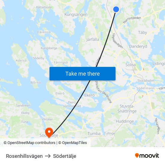 Rosenhillsvägen to Södertälje map