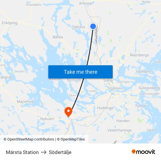 Märsta Station to Södertälje map