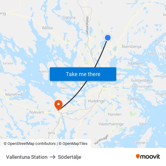 Vallentuna Station to Södertälje map