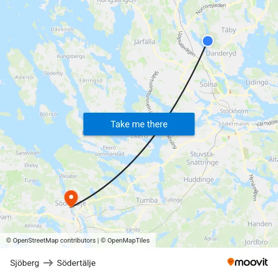 Sjöberg to Södertälje map