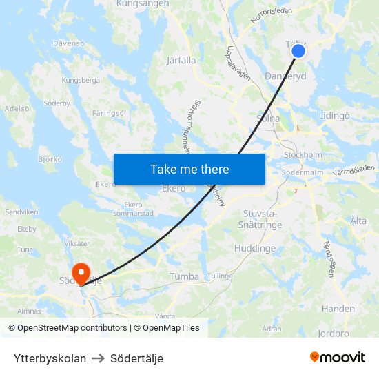 Ytterbyskolan to Södertälje map