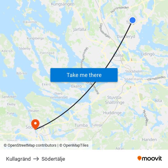 Kullagränd to Södertälje map