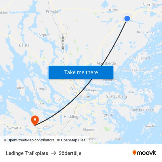 Ledinge Trafikplats to Södertälje map