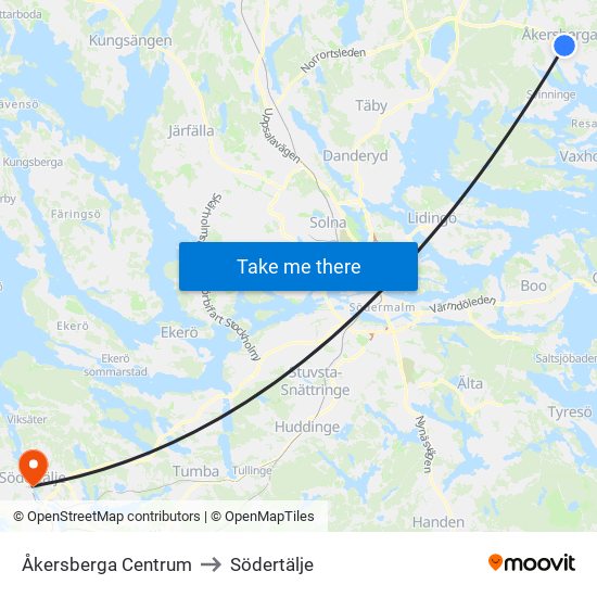 Åkersberga Centrum to Södertälje map