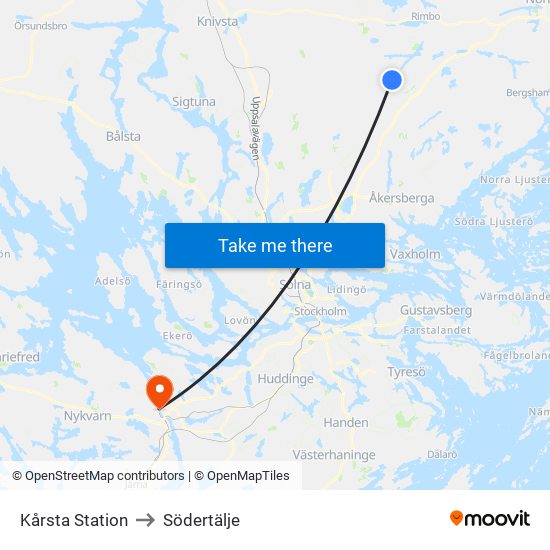 Kårsta Station to Södertälje map