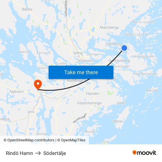 Rindö Hamn to Södertälje map