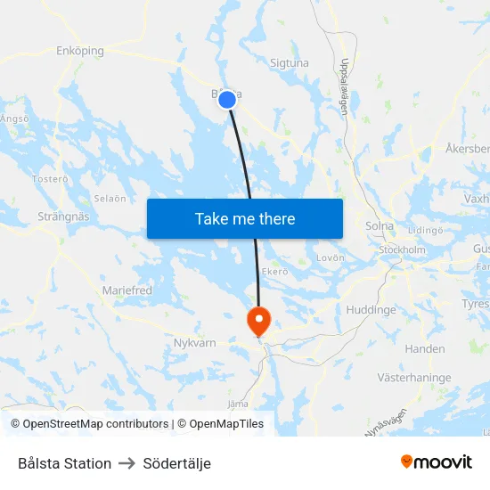 Bålsta Station to Södertälje map