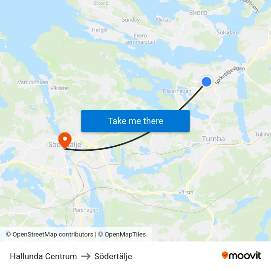 Hallunda Centrum to Södertälje map
