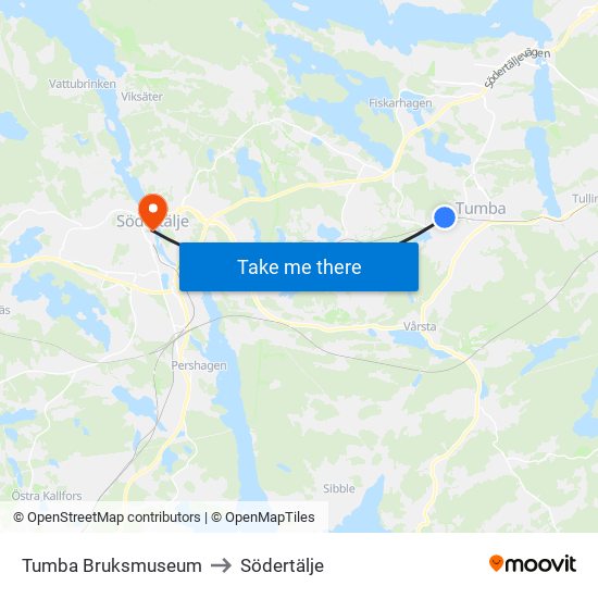 Tumba Bruksmuseum to Södertälje map