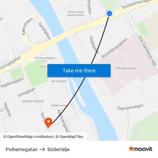 Polhemsgatan to Södertälje map