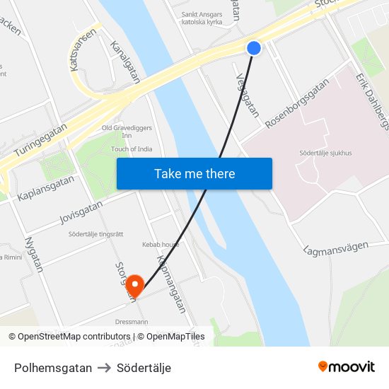 Polhemsgatan to Södertälje map