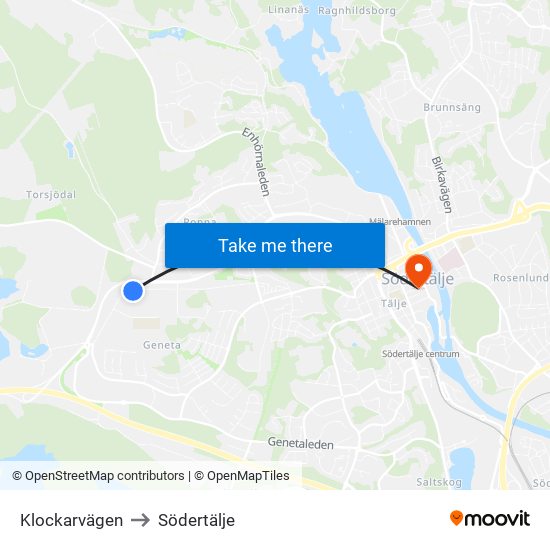 Klockarvägen to Södertälje map