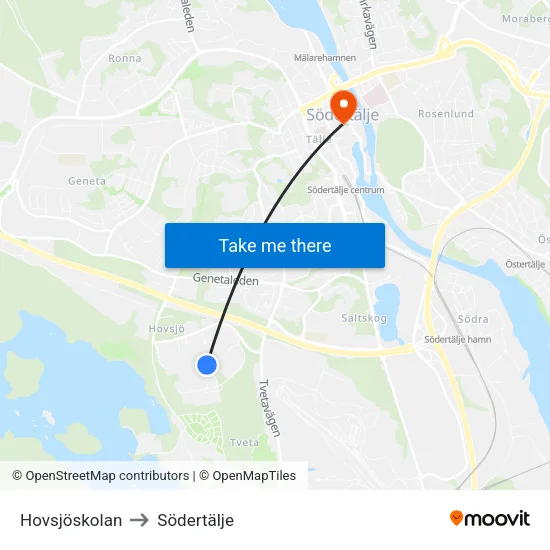 Hovsjöskolan to Södertälje map