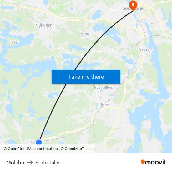 Mölnbo to Södertälje map