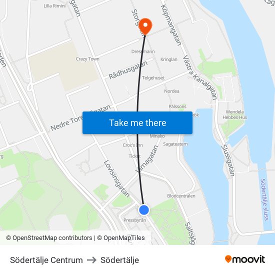 Södertälje Centrum to Södertälje map