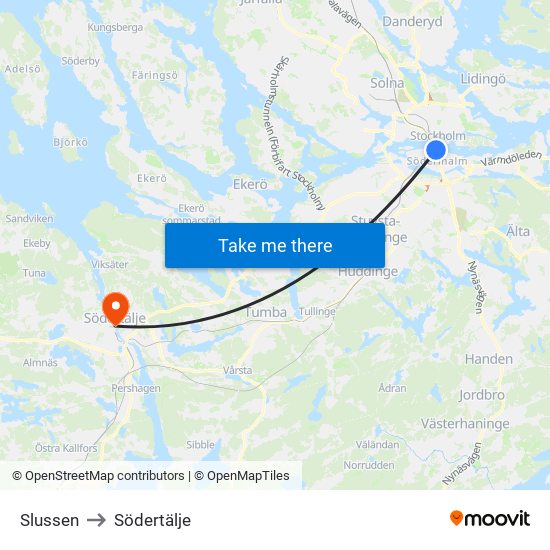 Slussen to Södertälje map