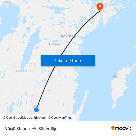 Växjö Station to Södertälje map