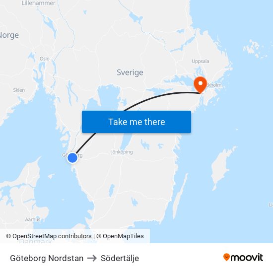 Göteborg Nordstan to Södertälje map