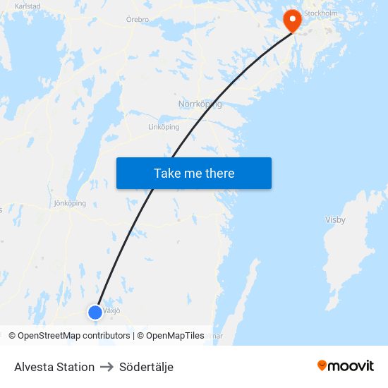 Alvesta Station to Södertälje map