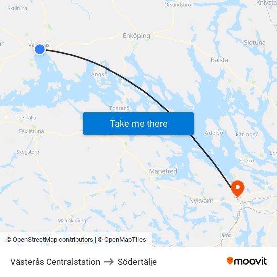 Västerås Centralstation to Södertälje map