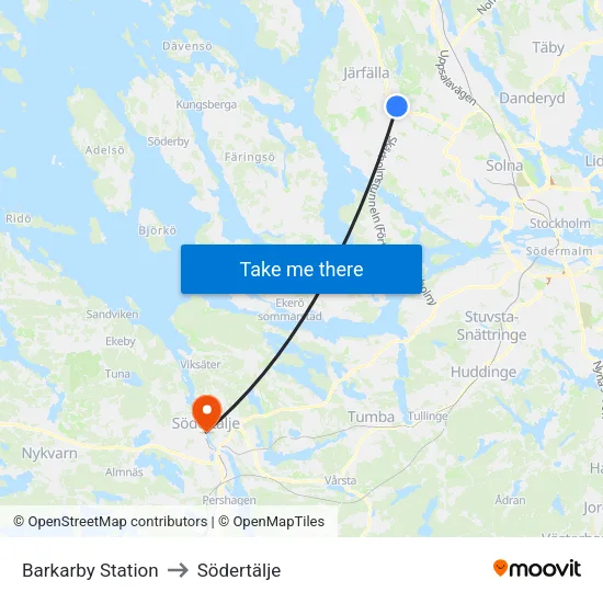 Barkarby Station to Södertälje map