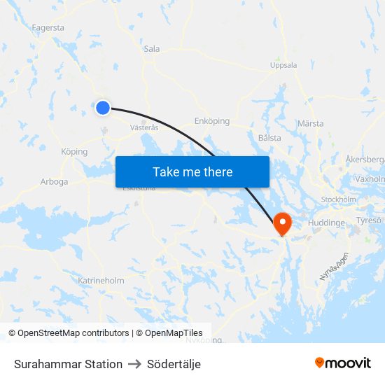 Surahammar Station to Södertälje map