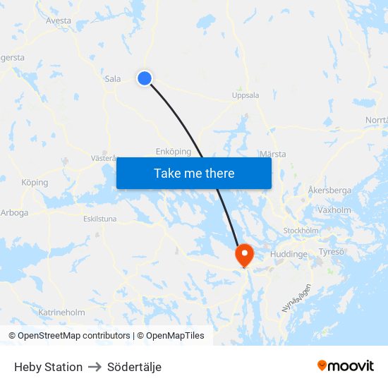 Heby Station to Södertälje map