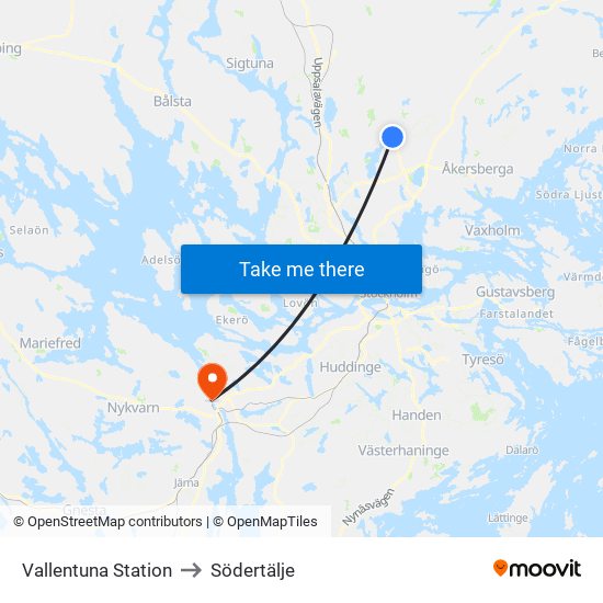 Vallentuna Station to Södertälje map